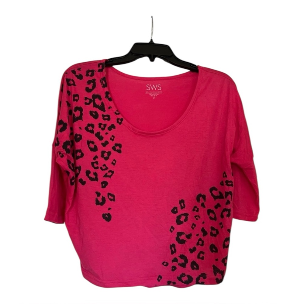 2 for $15 - Boxy Pink Blouse with Leopard Print